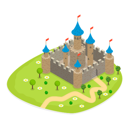 Castelo medieval de estilo antigo  Ilustração