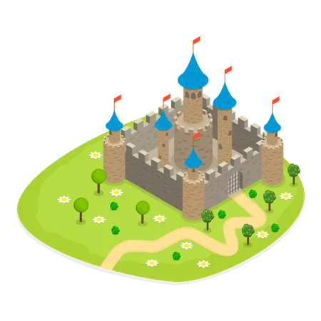 Castelo medieval de estilo antigo  Ilustração