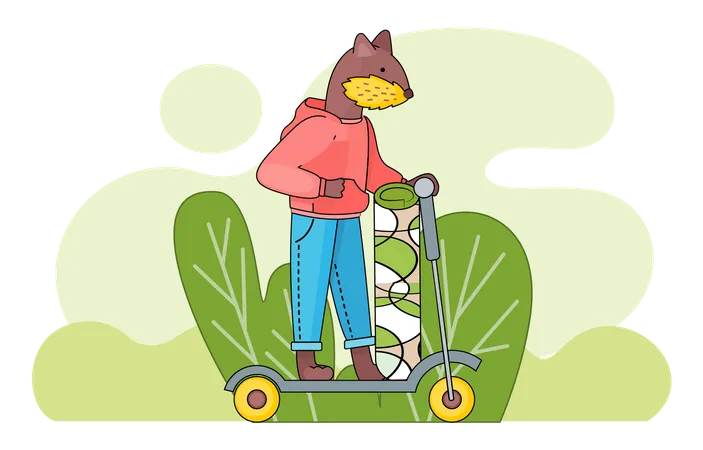 Un castor mignon avec un tapis fait du scooter  Illustration