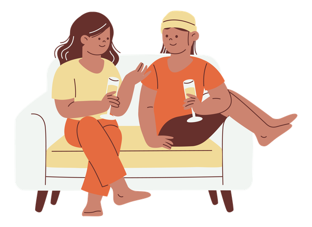 Casual Conversation on Couch with Drinks  Illustration