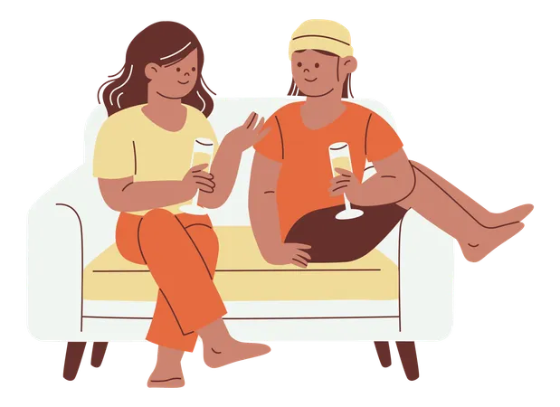 Casual Conversation on Couch with Drinks  Illustration