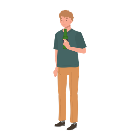 Casual Man Holding Beer Bottle  Illustration