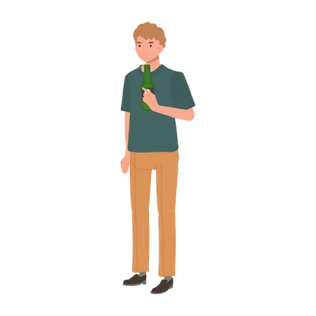 Casual Man Holding Beer Bottle  Illustration