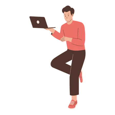 Casual Man Holding Laptop  Illustration