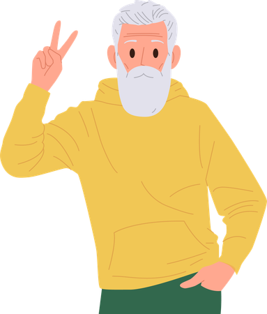 Casual stylish confident senior man gesturing victory sign  Illustration