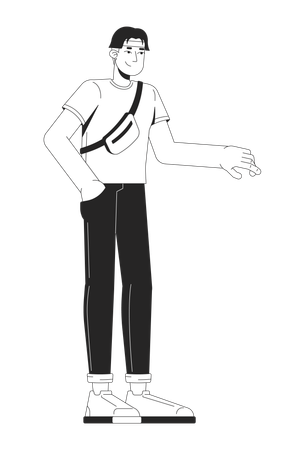 Casual young asian man with crossbody sling bag  Illustration