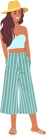 Casual young smiling woman wearing trendy fashion dress  Illustration