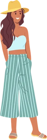 Casual young smiling woman wearing trendy fashion dress  Illustration