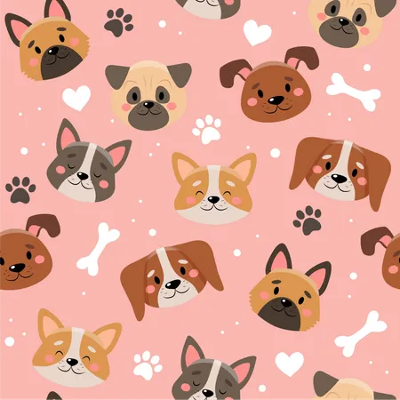 Cat and dog faces pattern Illustration