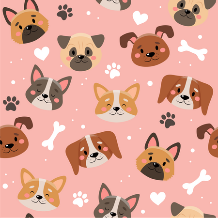 Cat and dog faces pattern  Illustration