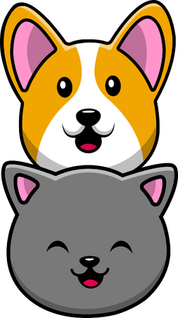 Cat And Dog Head  Illustration