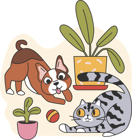 Cat and dog playing together  Illustration