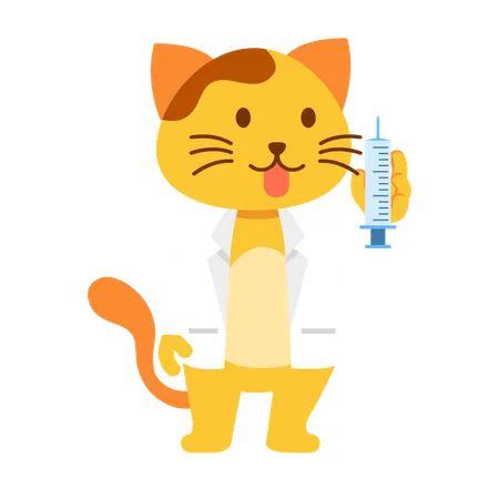 Vector Flat Character Of Yellow Cat As Pet Doctor Illustration