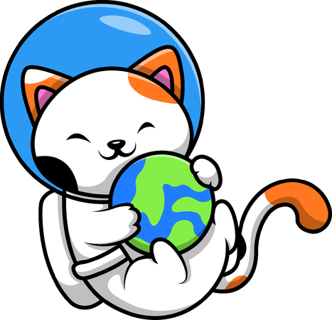 지구를 들고 있는 고양이 우주비행사  일러스트레이션