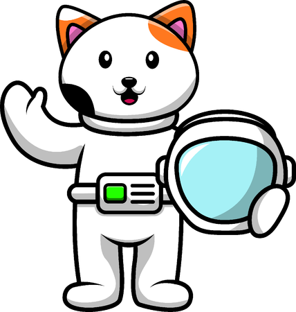 Cat Astronaut Holding Helmet  Illustration
