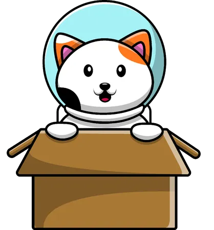 Cat Astronaut In Box  Illustration
