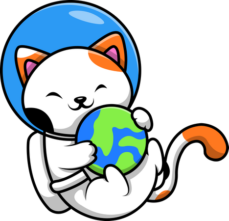 Cat Astronaut Playing with globe Illustration