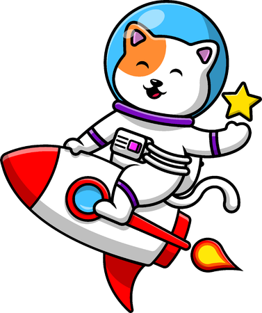 로켓을 타고 있는 고양이 우주비행사  일러스트레이션