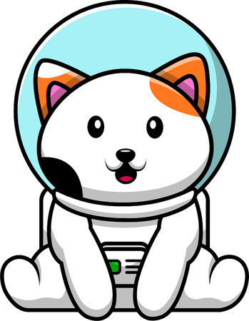 猫の宇宙飛行士が座っている  イラスト