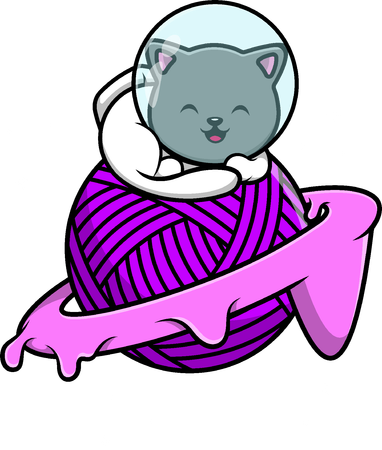 Cat Astronaut Sitting On Yarn Planet  Illustration