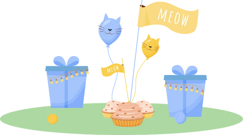 Cat birthday presents  Illustration