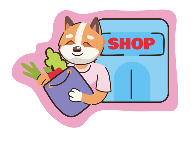 Cat buying groceries  Illustration