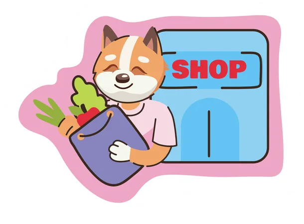 Cat buying groceries  Illustration