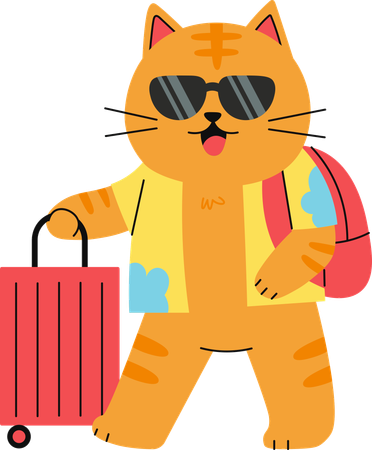 Cat carrying suitcase and backpack  Illustration