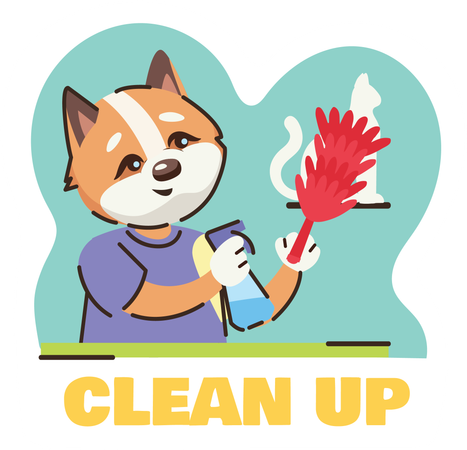 Cat cleaning house  Illustration