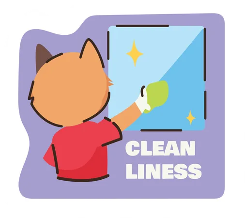 Cat cleaning windows  Illustration