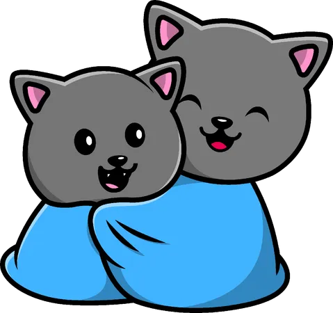 Cat Couple Wearing Blanket  Illustration