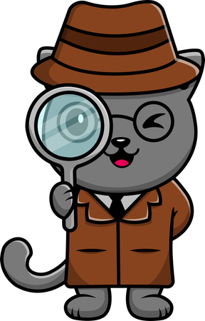 Cat Detective With Magnifying Glass  Illustration