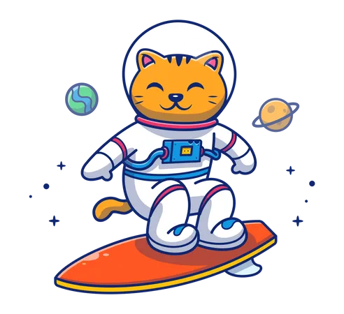Cat doing space surfing Illustration