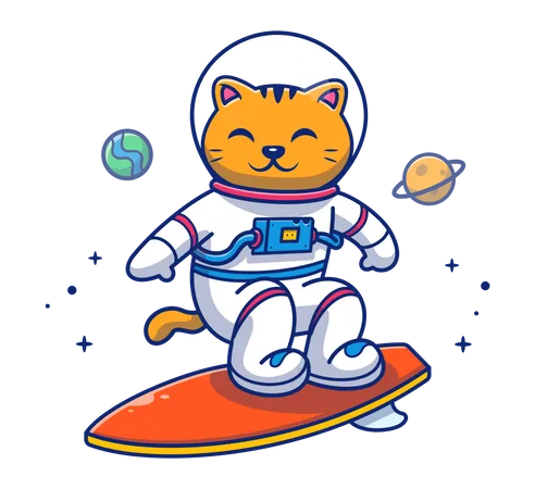 Cat doing space surfing  Illustration