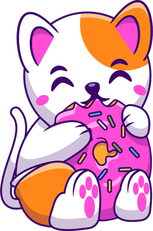Cat Eating Doughnut  Illustration