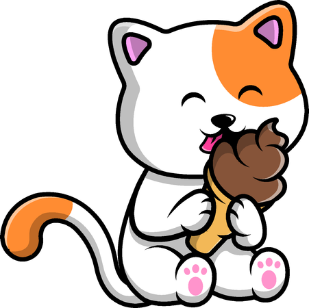 Cat Eating Ice Cream  Illustration