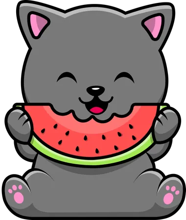 Cat Eating Watermelon  Illustration