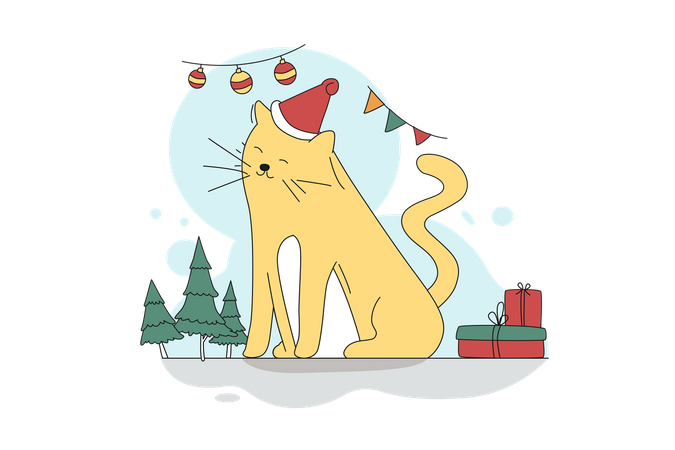 Cat feeling Happy On Christmas Day  Illustration