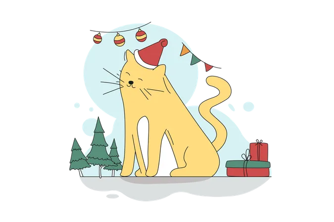 Cat feeling Happy On Christmas Day  Illustration