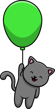Cat Floating With Balloon  Illustration