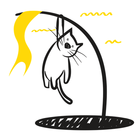 Cat hanging at goal post  Illustration