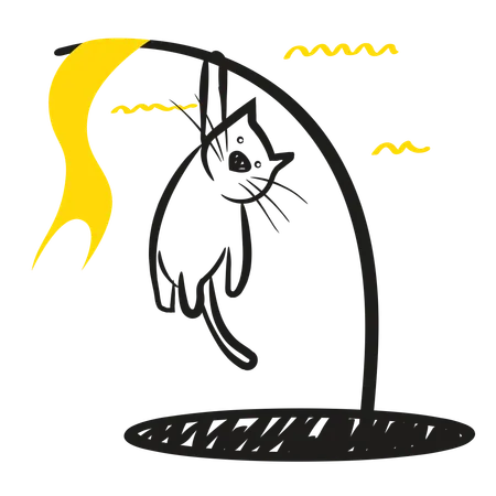 Cat hanging at goal post  Illustration