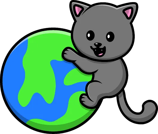 Cat Hanging On Earth  Illustration