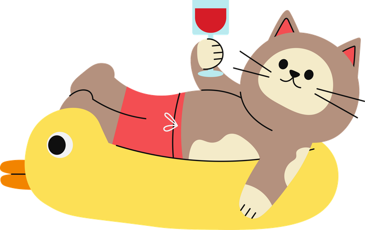 Cat holding cocktail  Illustration