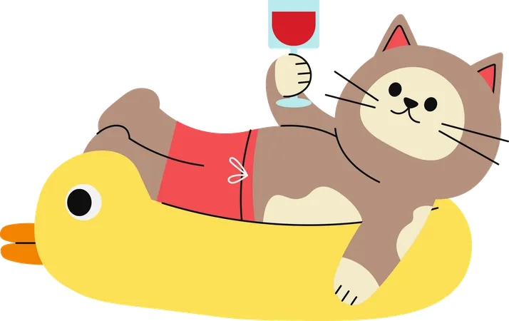 Cat holding cocktail  Illustration