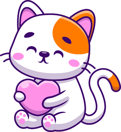 Cat Holding Heart Love  Illustration