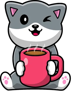 Cat Holding Hot Coffee Cup  Illustration