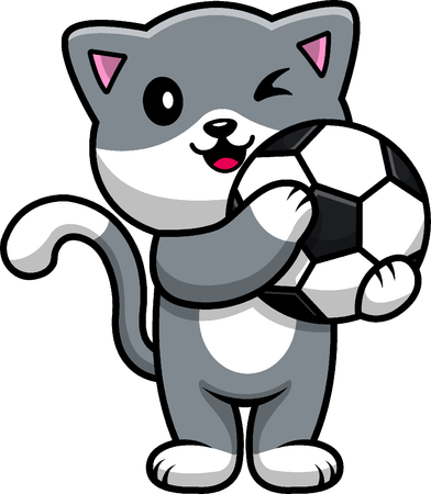 Cat Holding Soccer Ball  Illustration