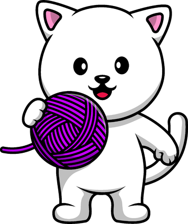 Cat Holding Yarn Ball  Illustration