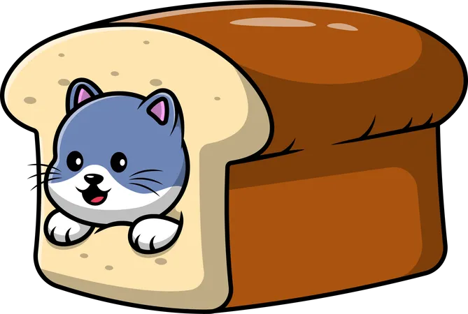 Cat In A Bread  Illustration